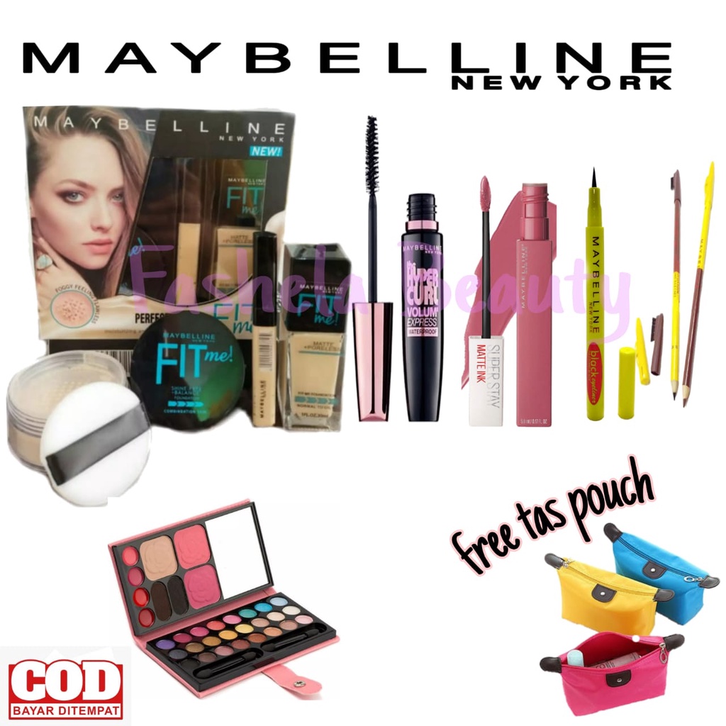 Paket Make Up Lengkap Maybelline 8 in 1 Maybelline Fit Me Foundation Concealer Bedak Tabur Eyeshadow
