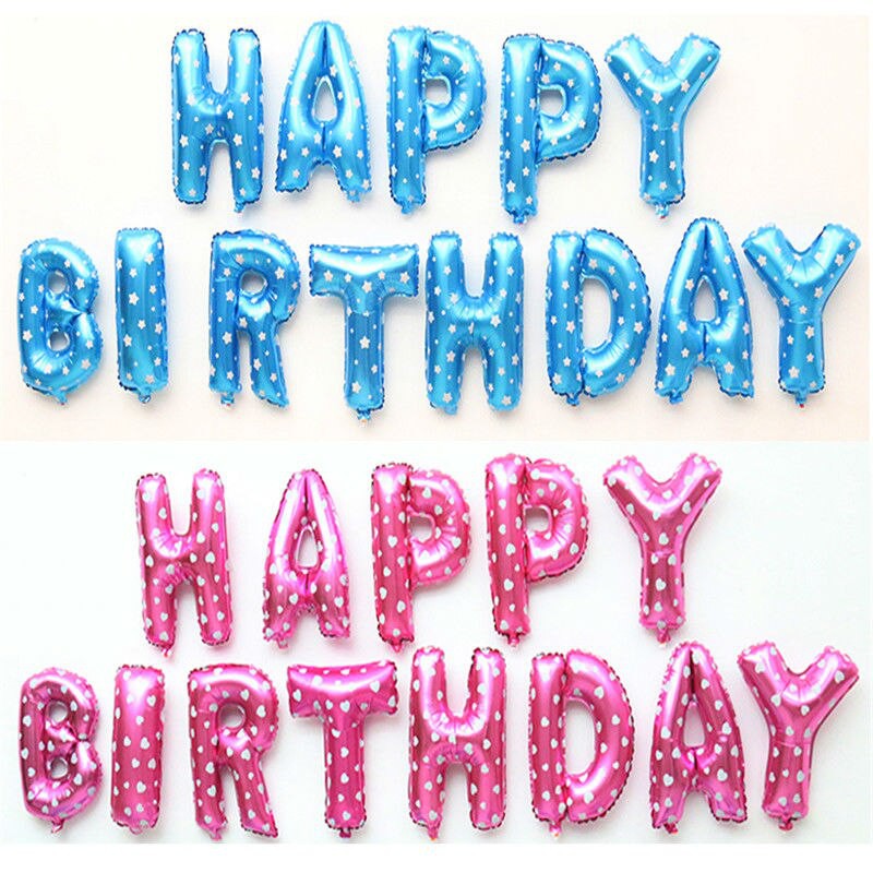 Balon Foil Huruf HBD Set Motif  /Biru/Pink /Balon Huruf /Fol Baloon /Dekorasi Ultah