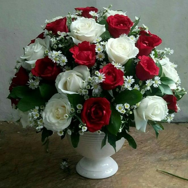 Bunga Mawar Pot/Vas Keramik Asli Segar