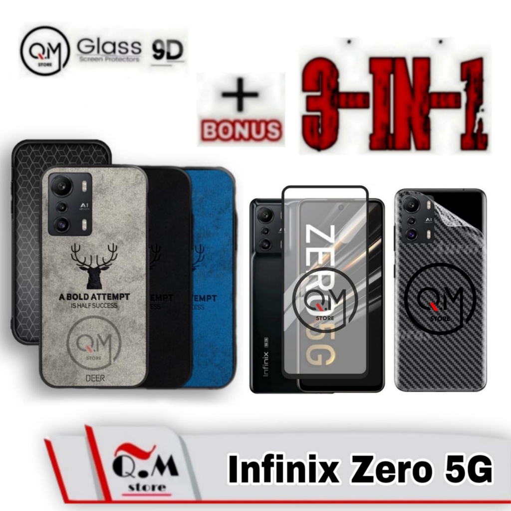 Paket 3 in1 Case Infinix Zero 5G Softcase Deer Pelindung Back Cover High Quality Bermotif Deer Jens