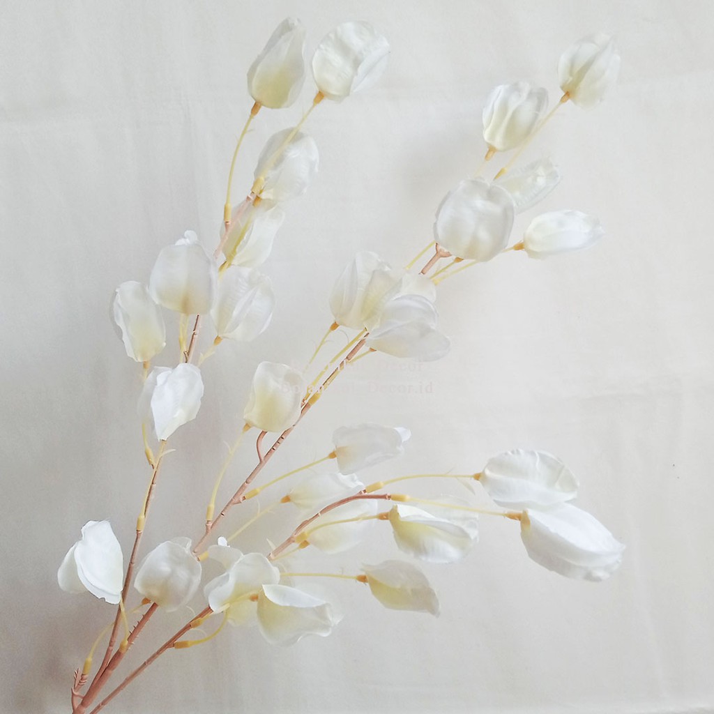Artificial Flower Lantern Bunga Tangkai Cabang Plastik Palsu Hias Dekorasi Rumah Pesta Kantor-WHITE