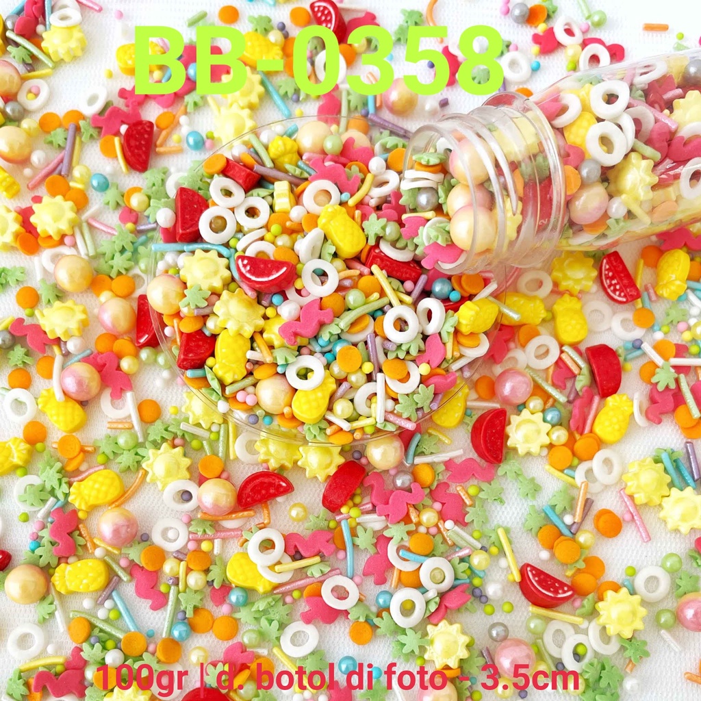 

BB-0358 Sprinkles sprinkle 100gr mutiara buah nanas semangka bintang yamama baking grosir murah sprinkles cake dekorasi mutiara trimit decoration story sprinklestory sprinklesstory sprinkle story yamama baking