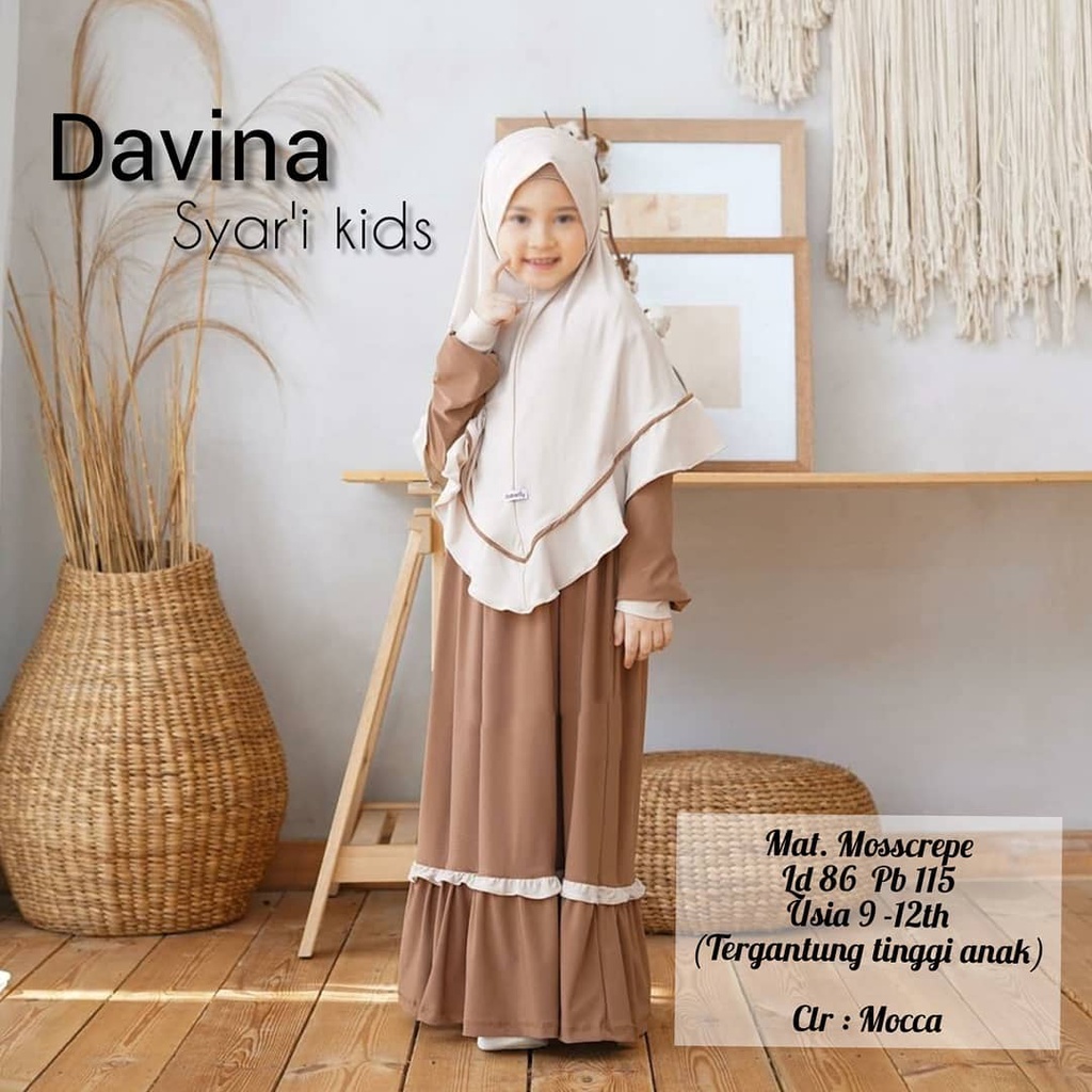 DAVINA KIDS SYARI 9-12 Tahun Bahan MOSSCREPE  Baju Anak Anak Perempuan Terbaru 2021 Baju Muslim Anak