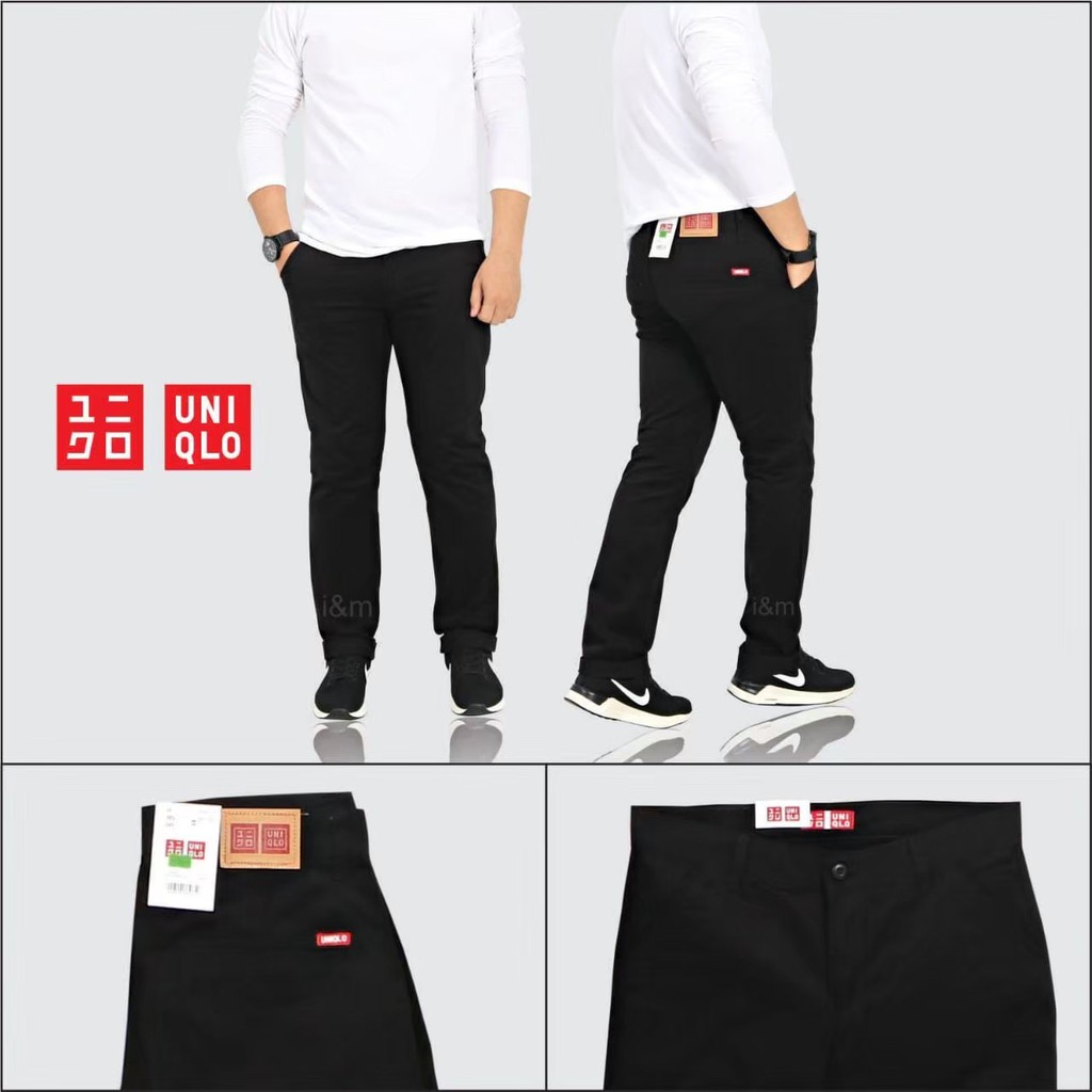 Celana Chino panjang pria UNIQLO/celana UNIQLO warna  Hitam