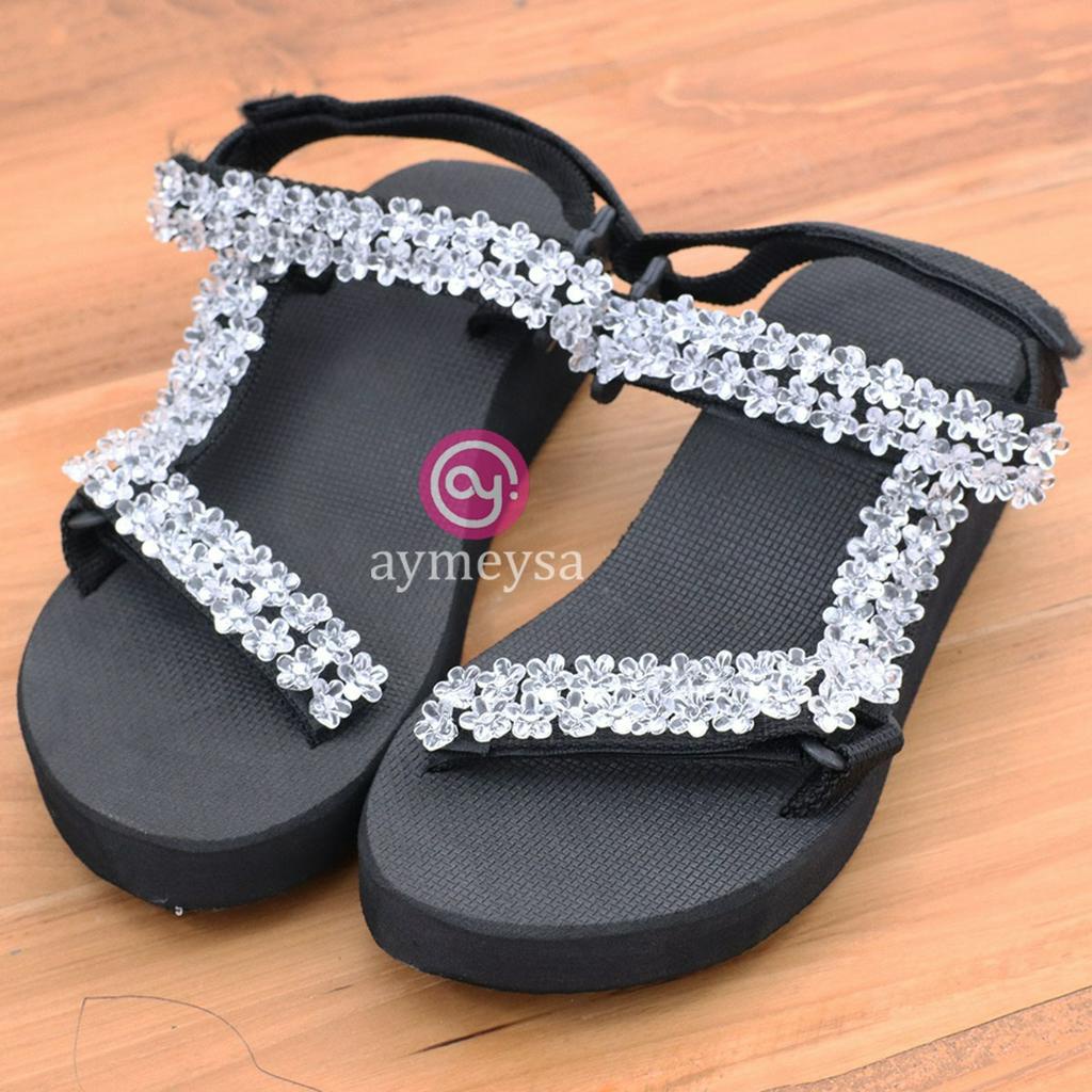 ELODI  (Beads Sandal - Sandal Mote/Manik Sakura Wanita) Sendal Wedges Wanita Tali