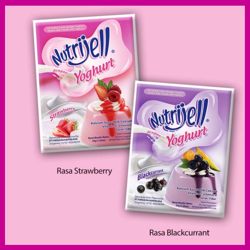 Nutrijell Yoghurt Powder 35gr rasa Strawberry dan Blackcurrant