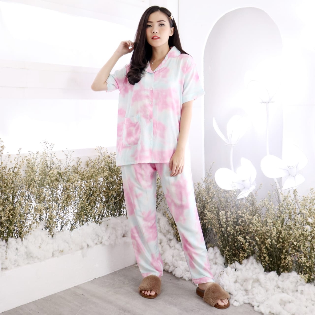 Set Piyama Tie Dye CP &amp; HP Mindy Baju Tidur Wanita Size XL &amp; XXL