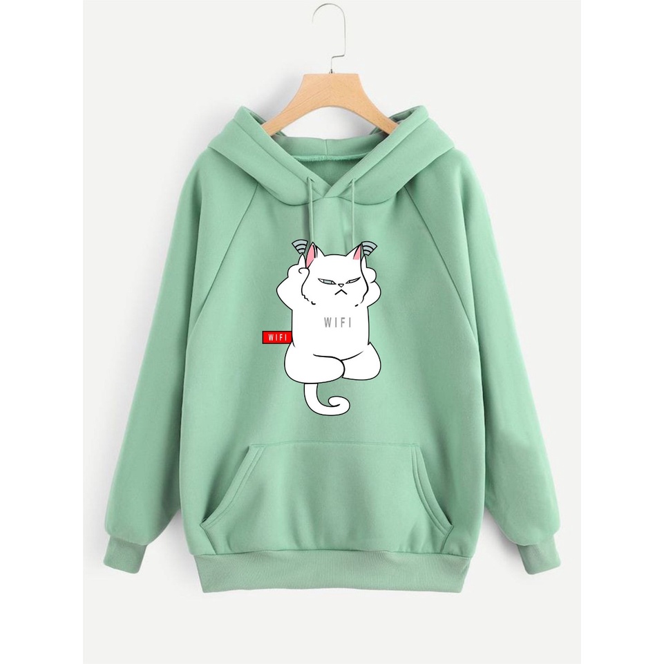 SWEATER HOODIE CAT WIFI PRIA/WANITA FLEECE