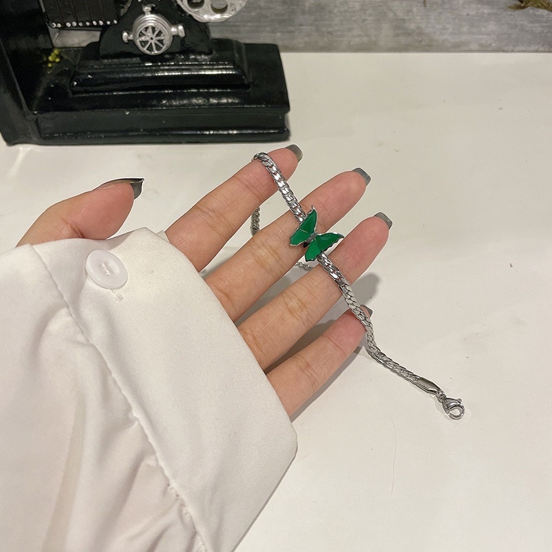 Gelang tangan sisik kupu hijau titanium korea anti karat