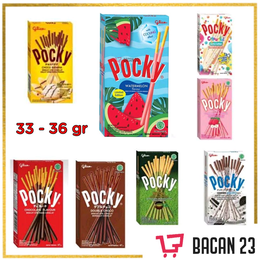 Glico Pocky ( 36gr - 47gr ) - ( Chocolate - Strawberry - Double Choco - Watermelon - Colourful )