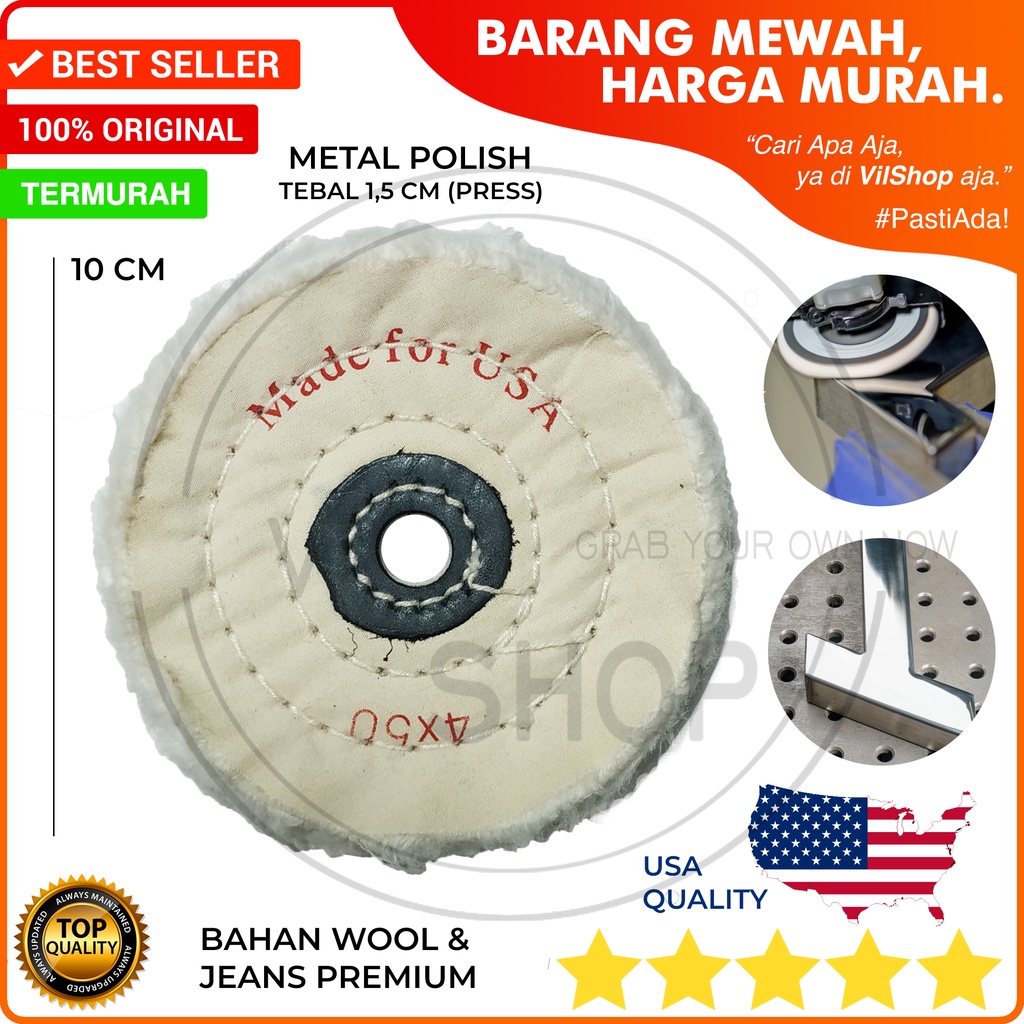 MATA GERINDA 4" POLES STAINLESS STEEL KUNINGAN MADE IN USA JEAN WOOL BAGUS POLISH POLISHING POLISHER