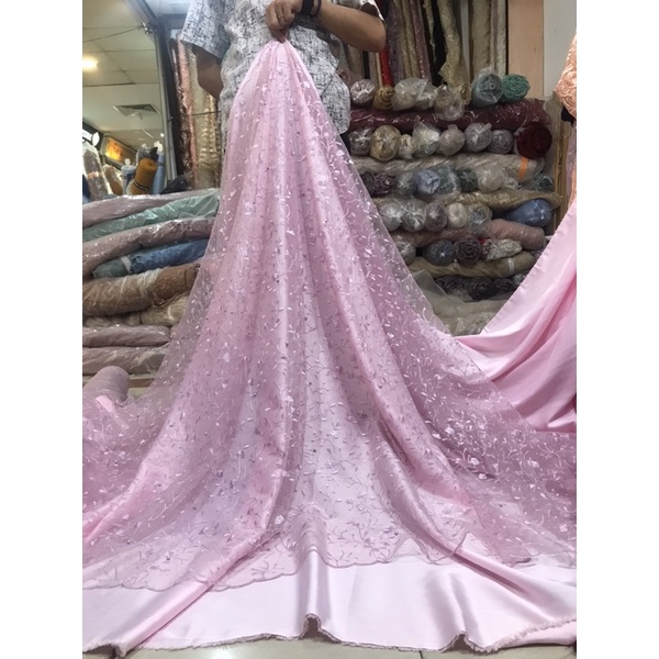 TERMURAH!!! Kain bahan tille akar mutiara / bahan kebaya brokat Tulle.