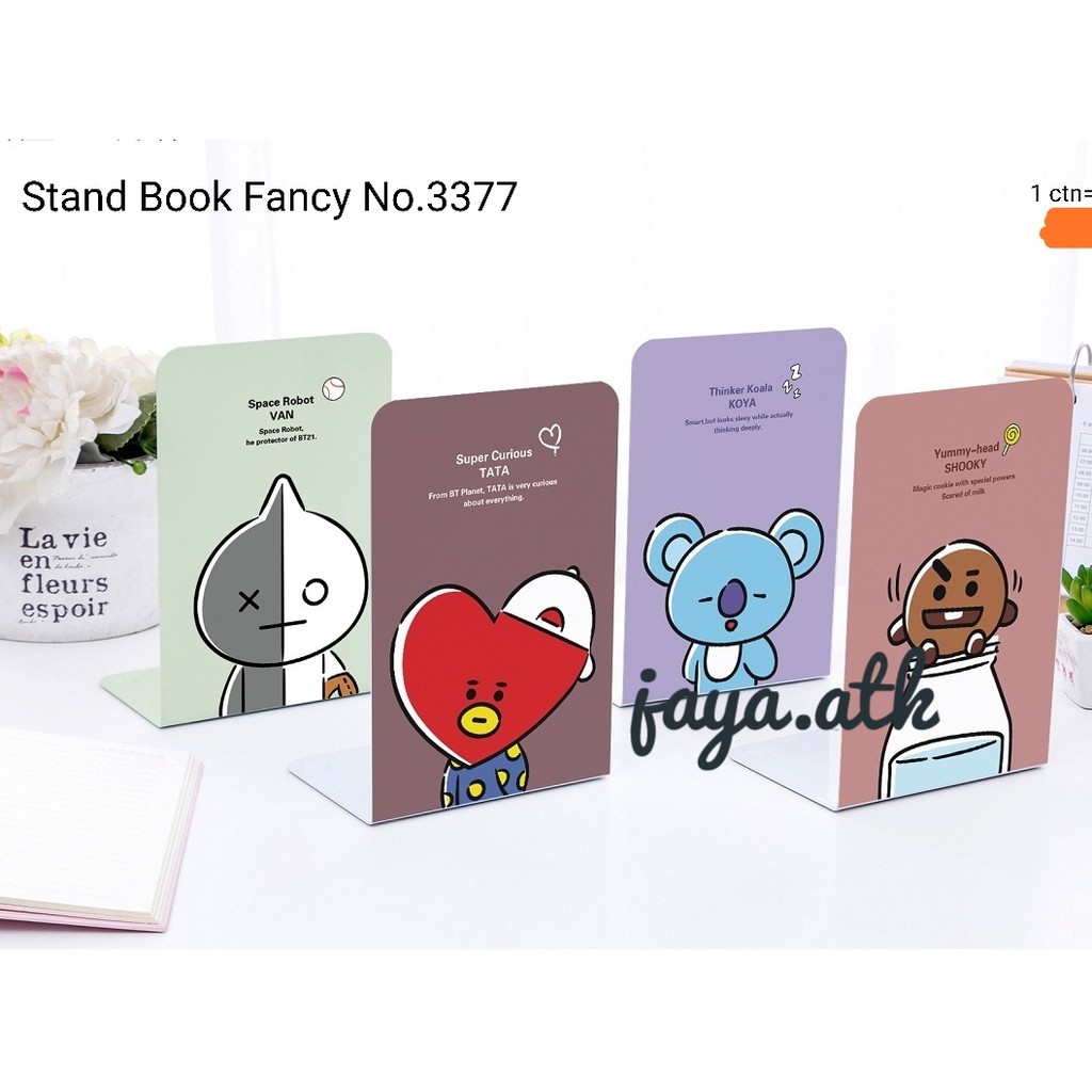 PEMBATAS BUKU BESI BOOK END BTS BT21 LUCU BAGUS BOOKEND BTS PENYANGGA BUKU BESI PENAHAN BUKU