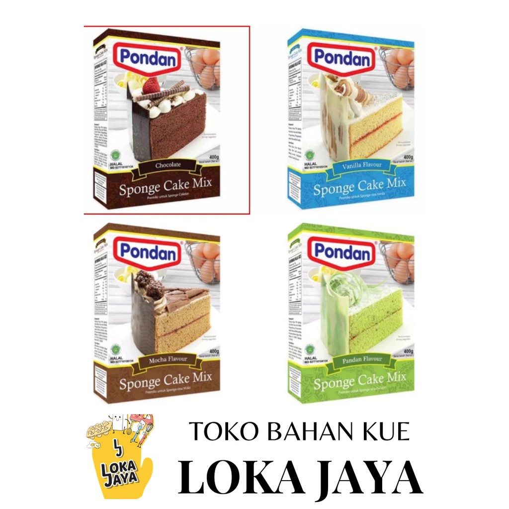 

PONDAN SPONGE CAKE INSTANT RASA VANILA, COKLAT, PANDAN, MOCCA 400GR