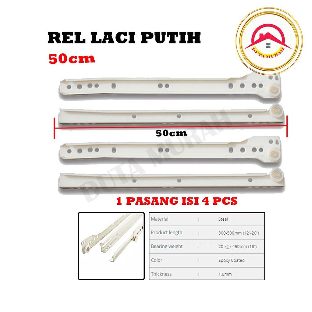 Rel Laci Lenaga by Huben 50 cm 1 set (2 pcs). Biasa Roda Singel Track Putih Free Skrup