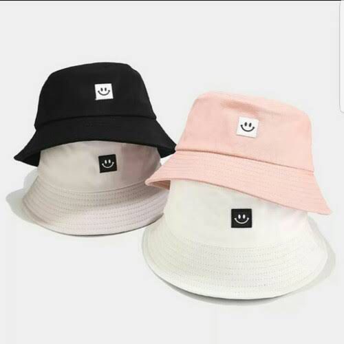 Topi Bucket Hat Dewasa Cewek Cowok Bordir Smile Kotak