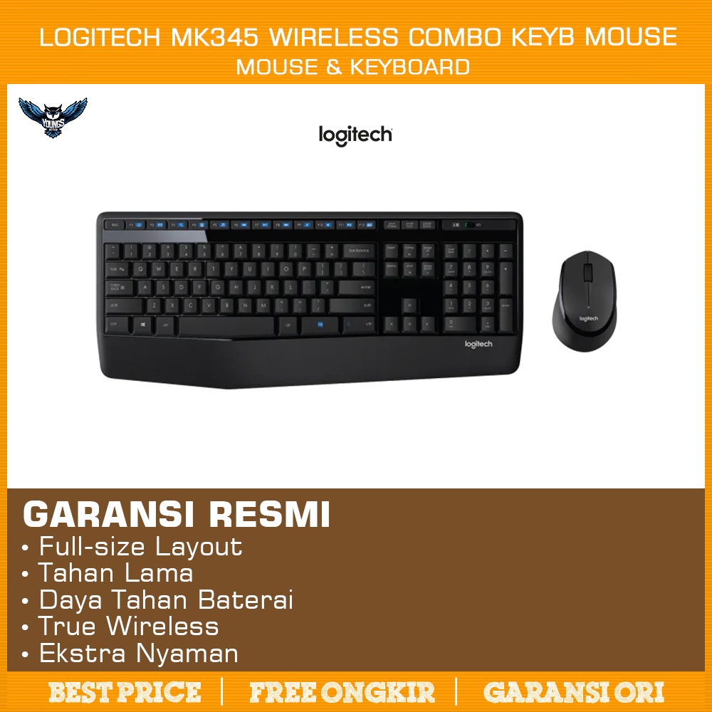 Logitech MK345 Combo Keyboard dan Mouse Wireless Full Size Nyaman