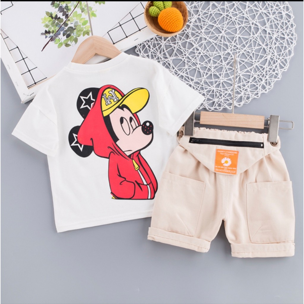 Set 2pcs Baju anak Dengan Gambar Motif+Celana Pendek Untuk Laki-Laki MC52 MB