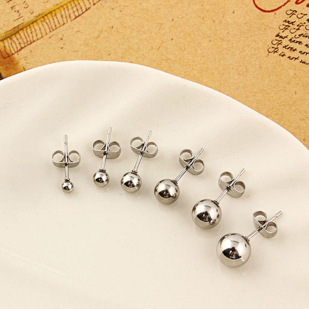 Nickolas1 Anting Mewah Gaya Korea Wanita Bahan Stainless Steel Warna Silver Klasik Bola Kecil