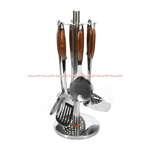 Kris Chef Cooking Utensils Set 6pcs Spatula Sutil Peralatan Masak Besi Stainless Steel Krischef Dengan Tempat Gantung