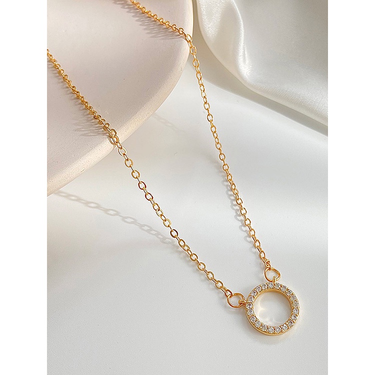 Kalung Rantai Klavikula Bentuk Lingkaran Geometris Bahan Zirkon Gaya Korea Untuk Wanita