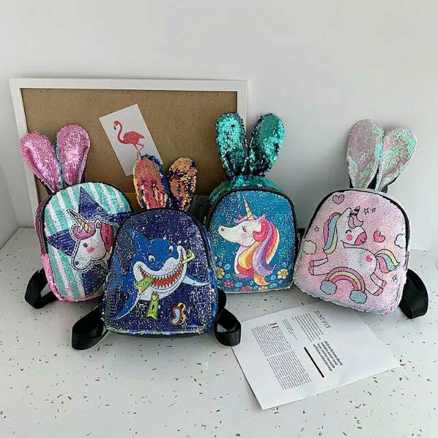  TAS  RANSEL USAP SEQUIN UNICORN  BISA BERUBAH  GAMBAR Lampu 