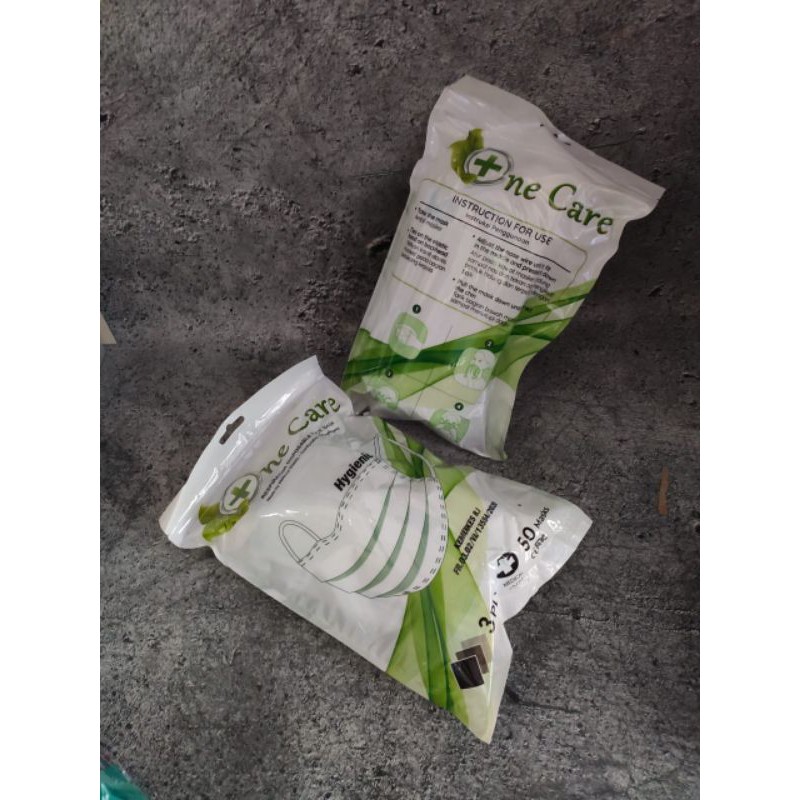 READY STOK MASKER 3 PLY EARLOOP ONECARE ONE CARE NE CARE NECARE SACHET pouch HYGIENIC KEMENKES RI. ISI 50 LBR