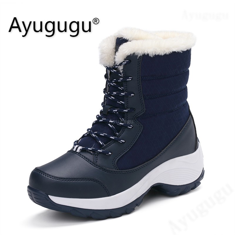  Sepatu  salju tahan air black women snow boots waterproof 