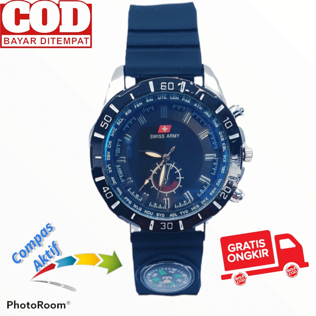 BISA COD - JAM TANGAN ANALOG PRIA TERBAIK BEST SELLER COMPASS CHRONO VARIASI RUBBER STRAP SERIES SV7Xi7