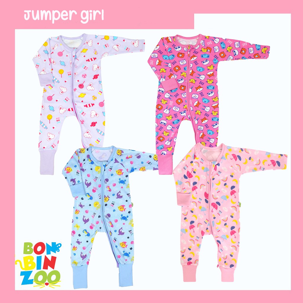 [Size 3m - SML] BonBinZoo Jumpsuit Bayi Motif Boy &amp; Girl Jumper Panjang Bayi