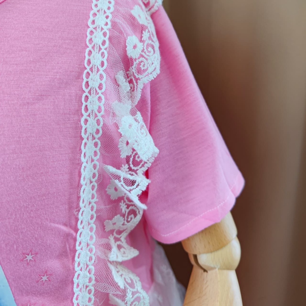 Promo !! Dress anak perempuan import / Gaun anak / Dress frozen snow flakes renda import ukuran 6-7tahun uk XXL (pink,biru)