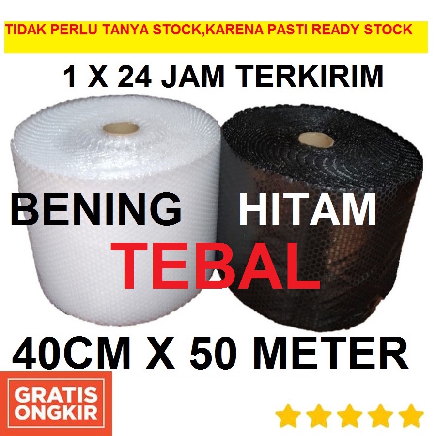 

Bubble Wrap Hitam Bening 40cm x 50 meter / 30cm x 50meter / 25cm x50 meter Surabaya Sidoarjo Malang