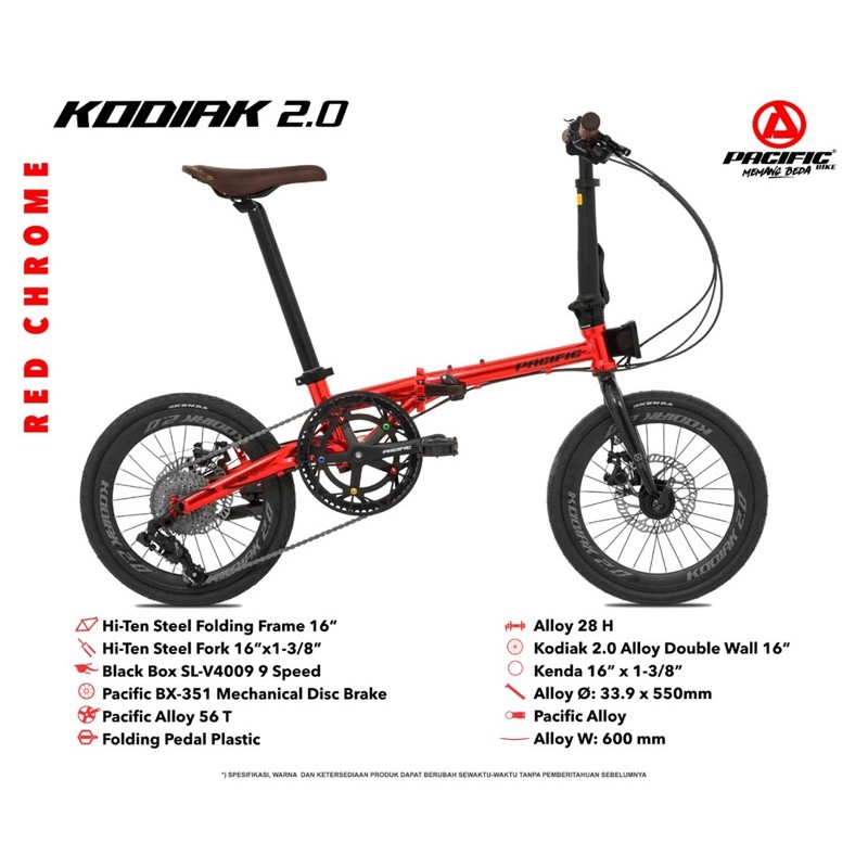 Sepeda lipat FOLDING BIKE PACIFIC 16 inch KODIAK 2.0 9sp