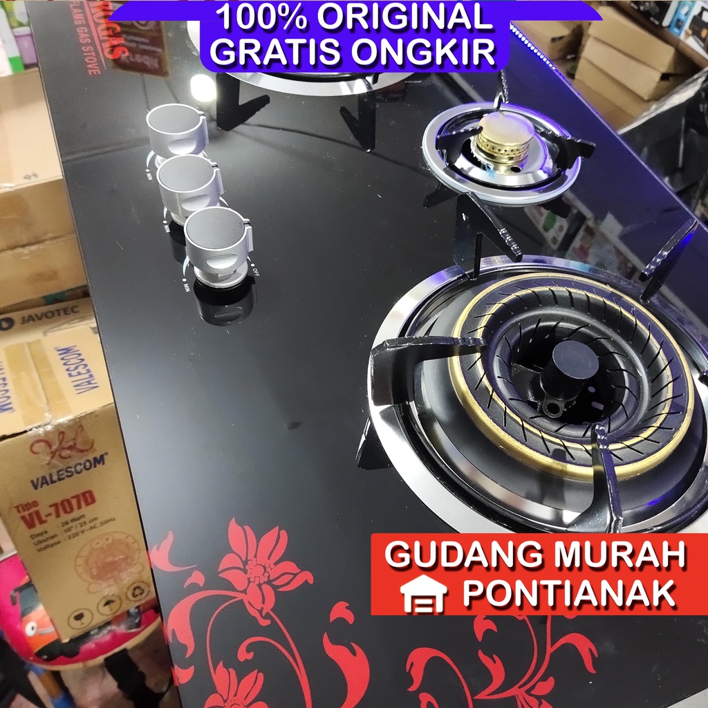 Kompor Gas Tanam Progas 3 Tungku Kaca Temperred Glass