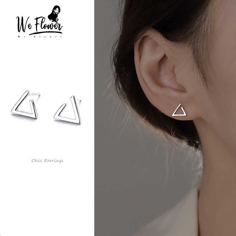 We Flower Chic s925 Perak Geometris Berongga Segitiga Stud Anting Untuk Wanita Gadis Sederhana Fashion Telinga Perhiasan Hadiah