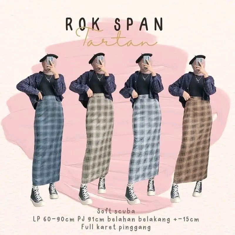 Rok span tartan Korean style // rok tartan panjang // rok span kotak tartan