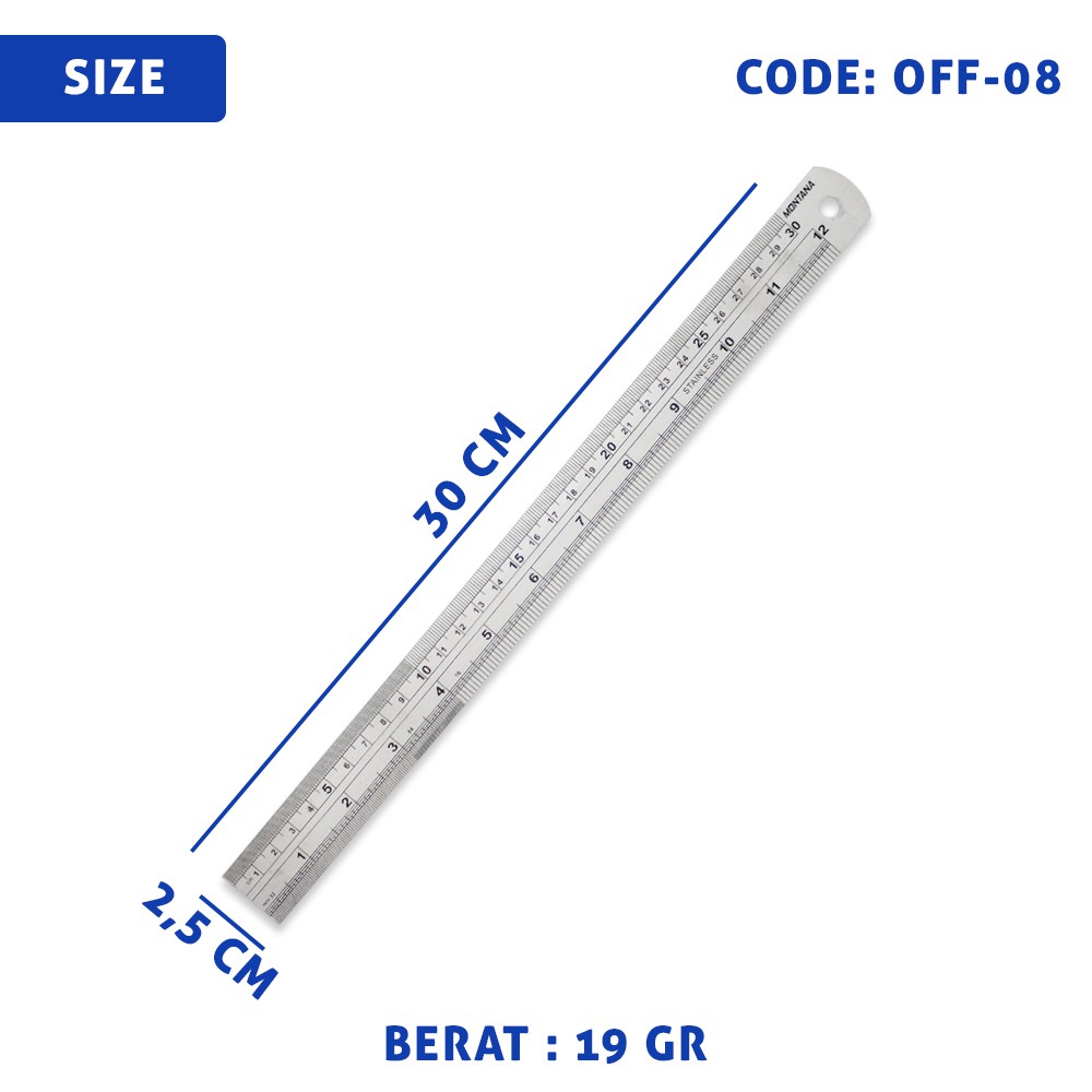 PENGGARIS BESI 30 CM PERALATAN KANTOR Steel Ruler - Mistar Stainless - OFF-08