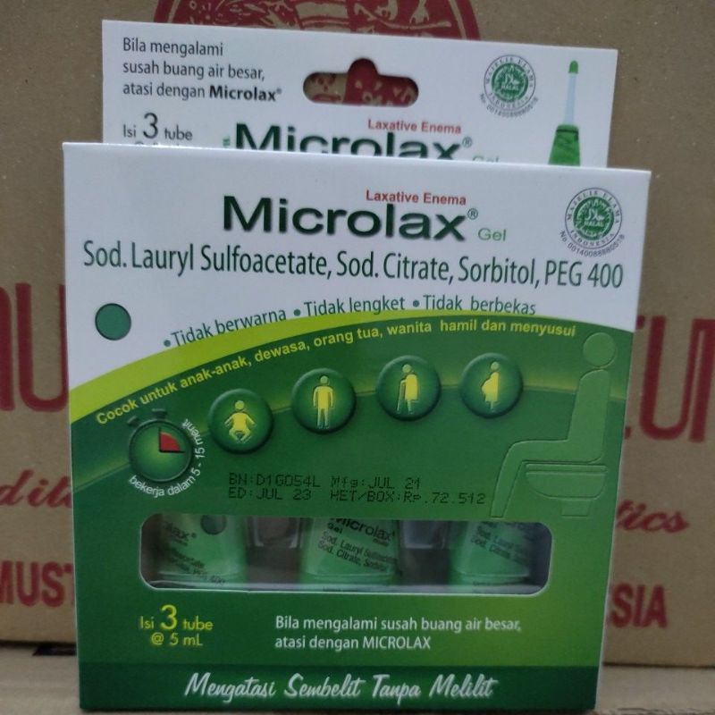 MICROLAX GEL ISI 3 TUBE 5ml mengatasi sembelit.