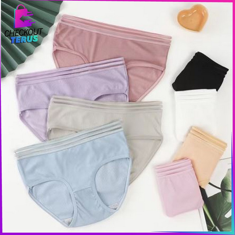 CT P126 Celana Dalam Wanita Garis Motif Polos Pakaian Dalam Wanita Panties Segitiga Impor