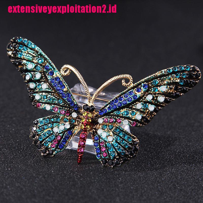&lt; E2id &amp; &gt; Bros / Pin Butterfly Aksen Kristal + Berlian Imitasi Untuk Aksesoris Wanita