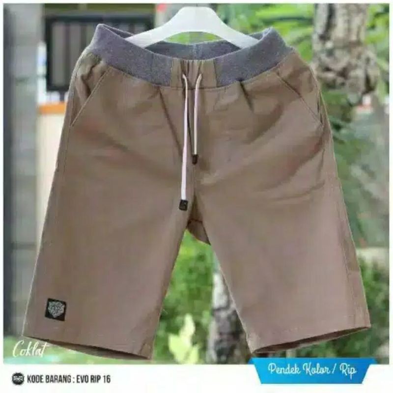 BIG SIZE] Celana Chino Pendek Pria mick pinggang karet rip katun twill krem coklat surfing santaI