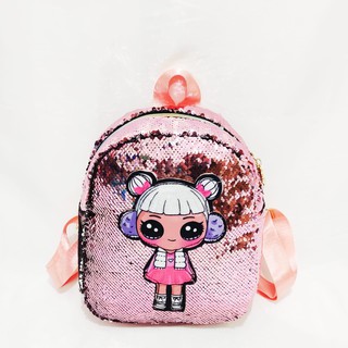  TAS  RANSEL SEQUIN TAS  LOL GELITER PONI PUTIH LED NYALA  