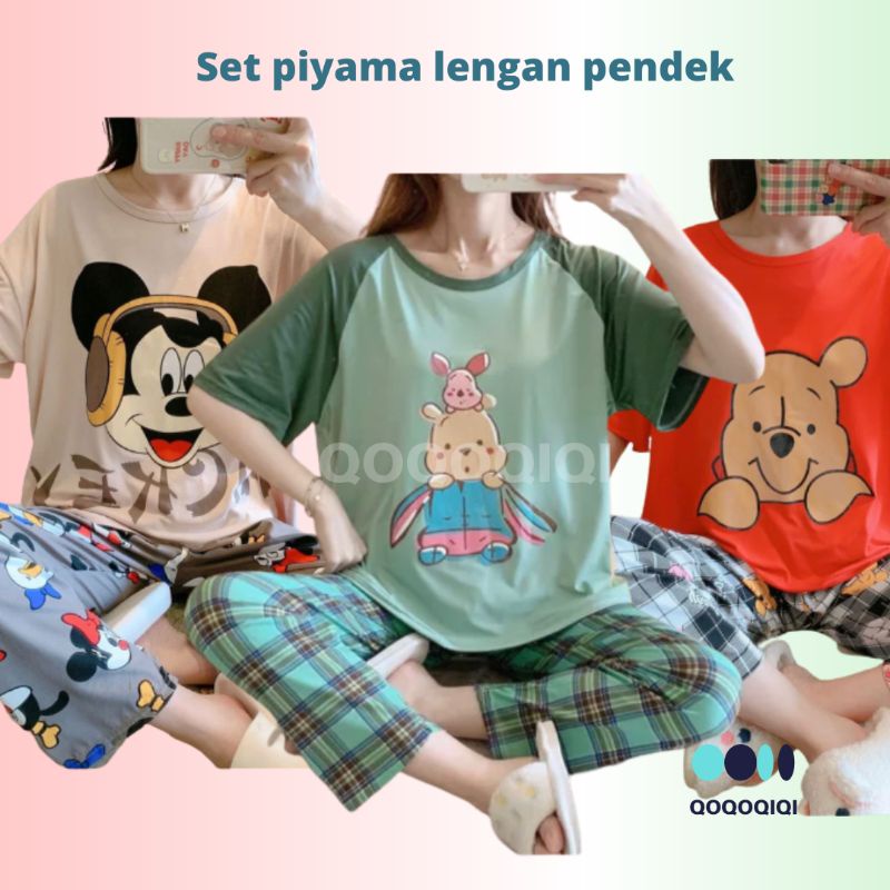 SET PIYAMA IMPORT LENGAN PENDEK BAJU TIDUR WANITA DEWASA BABYDOLL