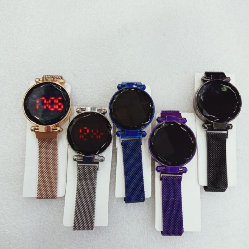 Jam tangan wanita LED Digital strap rantai magnet