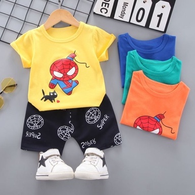 Spidey &amp; Cat / Little men Baju Setelan Kaos Celana Pergi Jalan Lucu Fashion Anak Bayi Cowok Laki Terlaris Lucu Impo