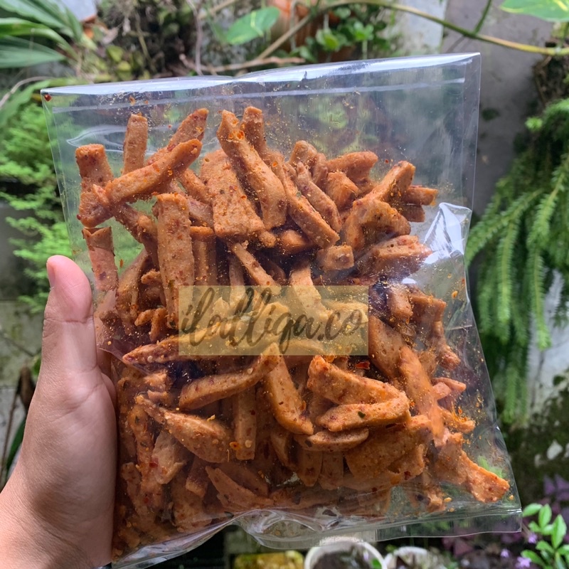 250gr SNACK basreng stik/bastik pedas cabe asli rasa daun jeruk-1