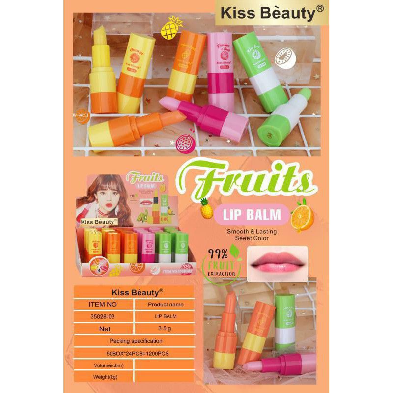 PER 6PCS LIPSTIK | LIP BALM KISS BEAUTY FRUITY 99% PINK BIBIR HARUM FRUITY NO.35828