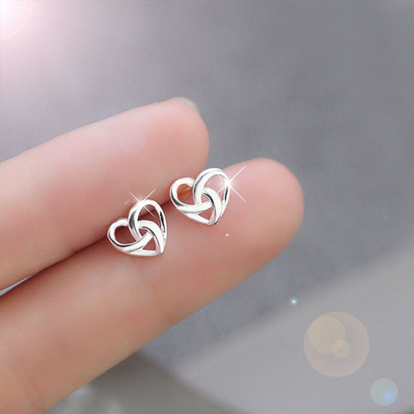 Minimalist  925 Sterling Silver Stud Earrings / Women Elegant Small Love Heart Stud Earrings Student Teen Ear Jewelry Accessories