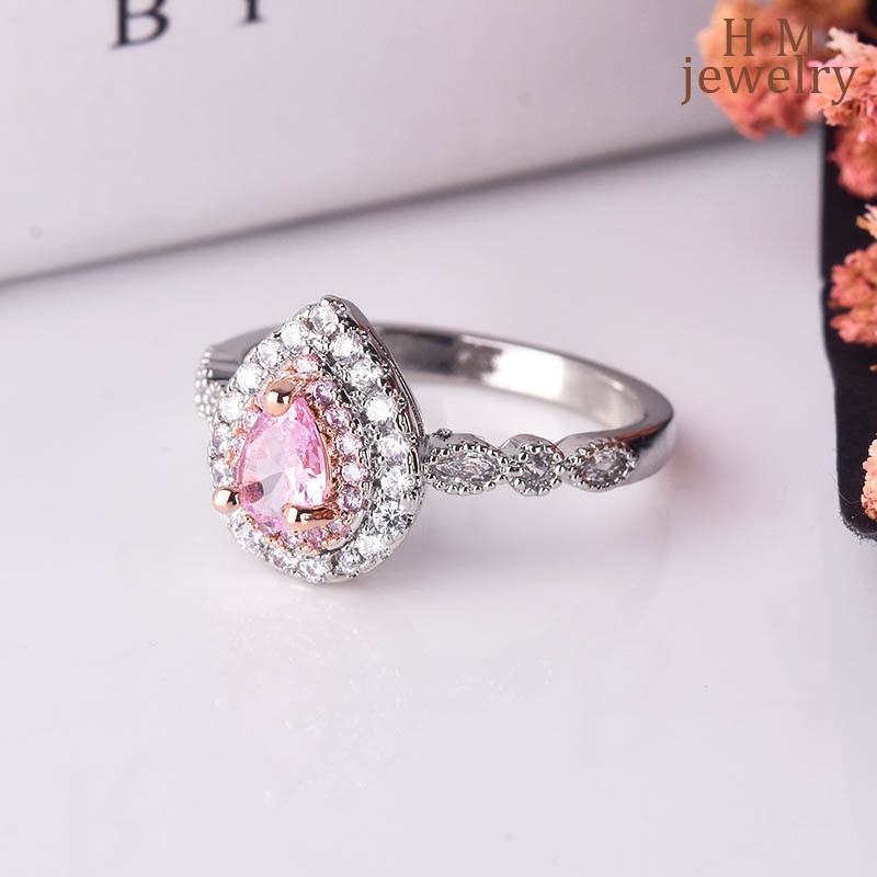 Cincin Sterling Silver 925 Dengan Kristal Warna Pink Untuk Wanita