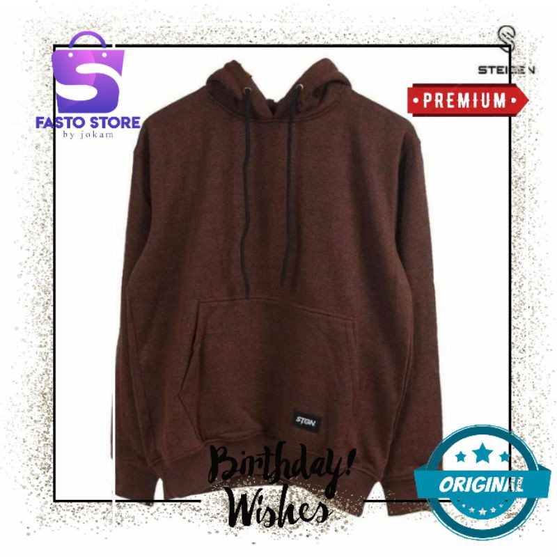 Hoodie Jaket Sweater Pullover Premium Steigen Pria Wanita Keren Kekinian Warna Coklat Original